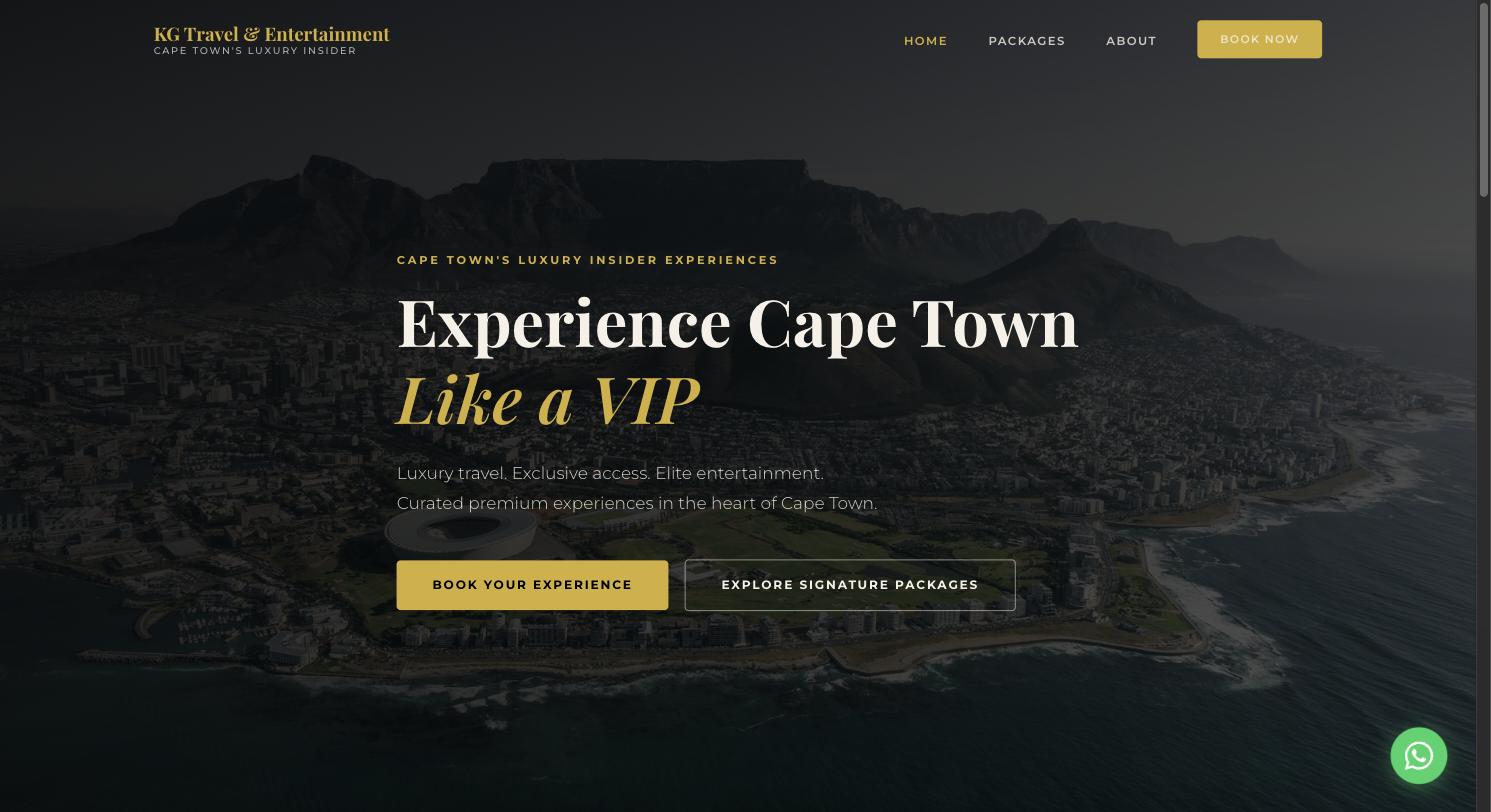 KG Travel & Entertainment landing page