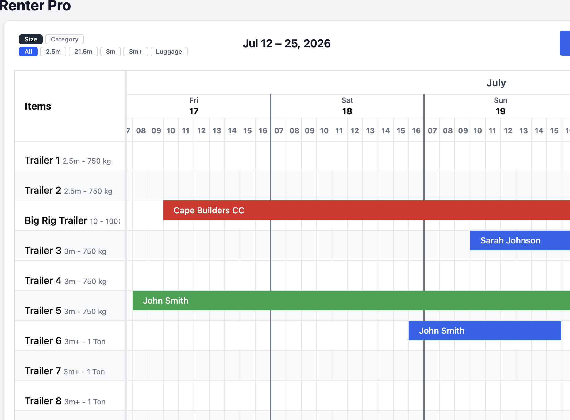 Booking Calendar Screenshot